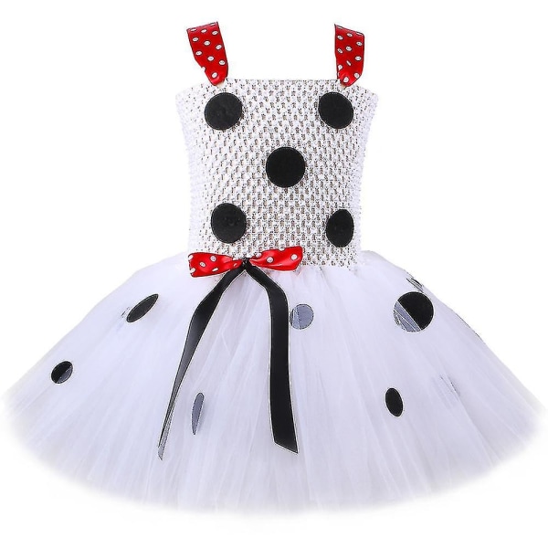 Jenter Cruella De Vil Tutu-kjole Polka Dot Dalmatiner-skurk Halloween-kostyme for barn Fancy karnevalsfestklær antrekk 6-7Y