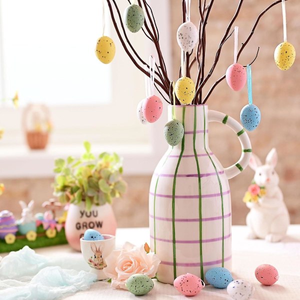 Valery Madelyn 18-pack Påskägg Dekoration Trädprydnader Set, 4CM Osplitterliga Hängande Påskägg för Träd, Färgglada Påskkorg Fyllmedel Ägg Bulk Colorful