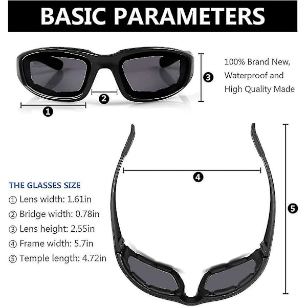 3 Par Motorcykelglasögon Pad Goggles UV-skydd Dammtät Vindtät Motorcykel Solglasögon För Utomhusaktiviteter