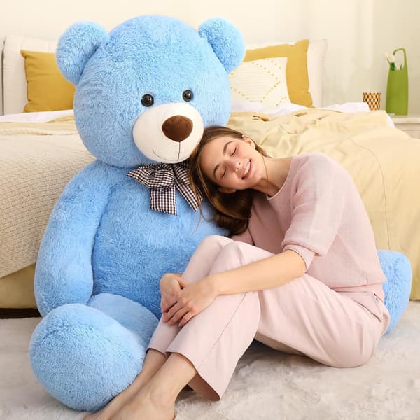 Kosedyr bamse, 120 cm stor bjørnedukke, egnet som gave (Himmelblå)