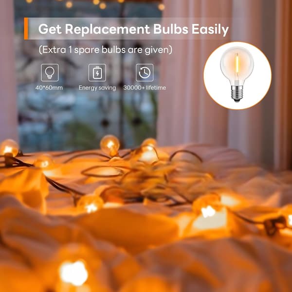Dimmable Outdoor String Lights, 15 Meters Long, with Remote Control, 25+1 Shatterproof Bulbs, IP45 Waterproof, 2700K [Energy Efficiency Class E]