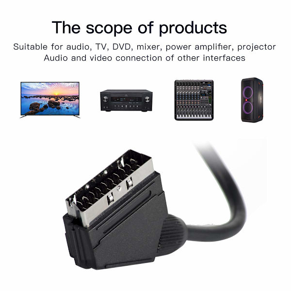 1,5 m SCART til 3RCA hannkabel, SCART hann til RCA hann byttbar lydvideo AV lydvideo konverteradapterkabel for TV, DVD VCR