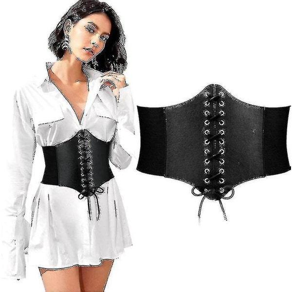 Elastisk kostyme for kvinner i midjebelte med snøring knyttet Waspie korsettbelter for kvinner black 2XL