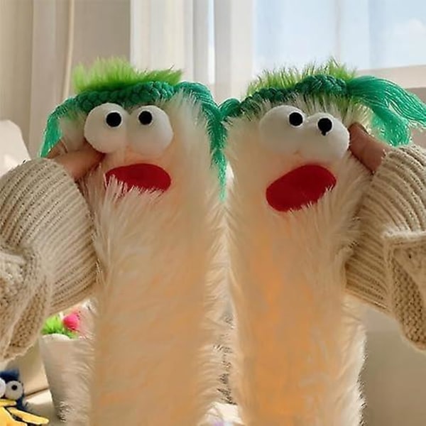 Varme, koselige og fluffy tegneseriemonster-sokker, korallfløyel tredimensjonale rare sokker, plysjmonster-sokker julestrømpe 1 pair Gray