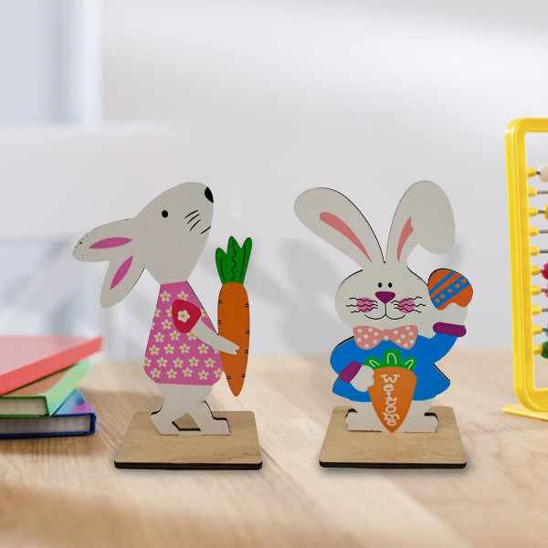 Naturlig Kaninfigur Cartoon Densitetsbräda Kreativ Påskkanin Mittpunkt Festtillbehör 6