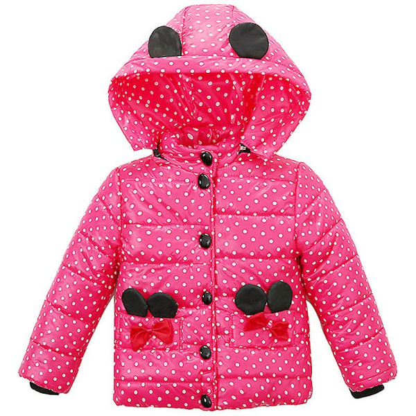 Børnepige polstret frakke varm pufferjakke Polka Dot hætteovertøj Rose Red 3-4 Years