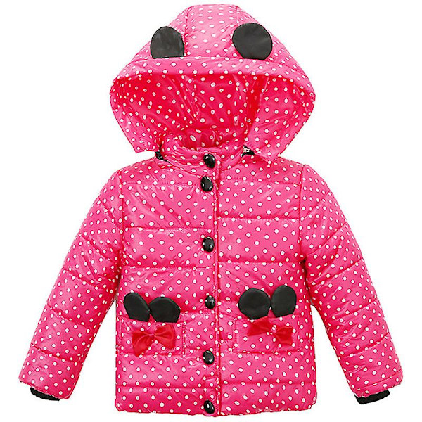 Pigebarnjakke med polstring, varm dunjakke med prikker, hætte, overtøj Rose Red 3-4 Years