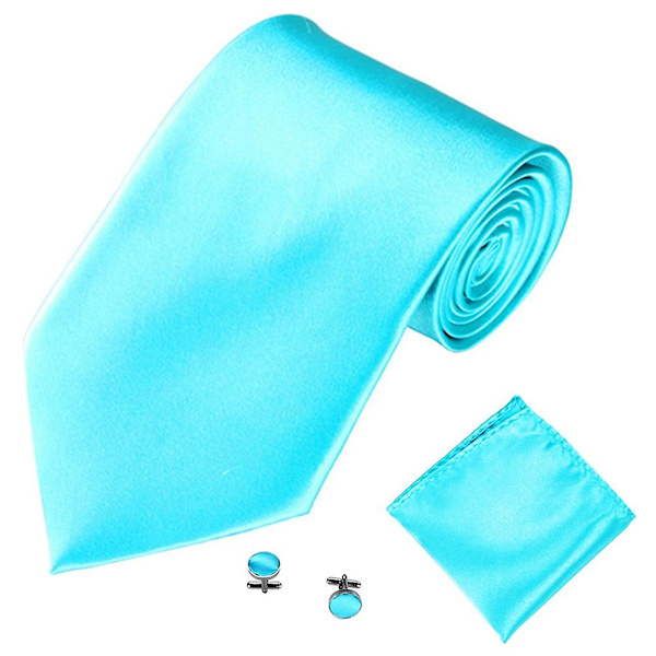 Herrar Kostym Slips Näsduk Manschettknappar Set Solid Färg Tuxedo Kostym Lake Blue