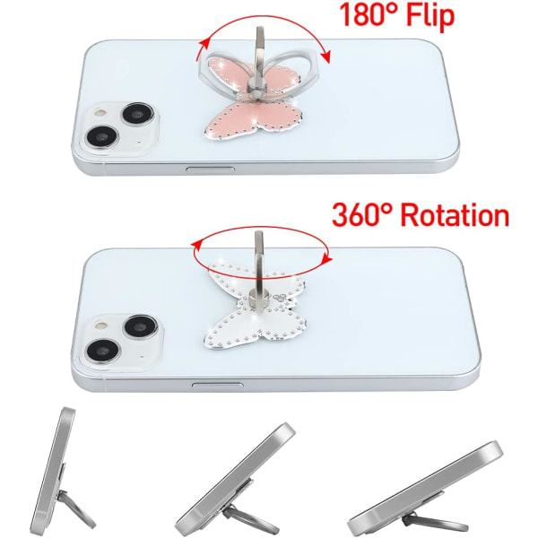 IC 3 st Diamant Fjäril Telefonringhållare 360° Rotera Metall