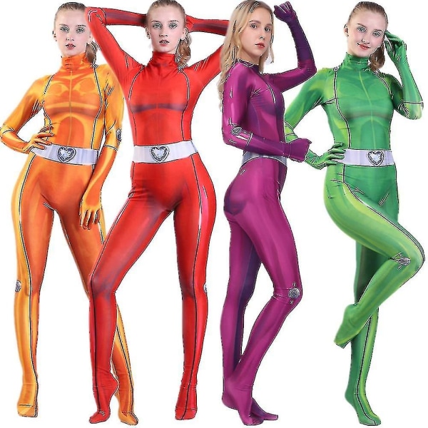 Totally Spies Clover Ewing Alexandra Cosplay Kostume Voksen Børn Jumpsuits Strømper Halloween Zentai Bodysuit Dragt Green M*Adult