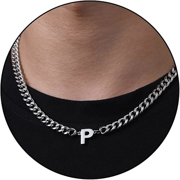Initial A-z Kubansk Kedja Halsband För Pojkar Män Kvinnor Bokstavsberlock Rostfritt Stål 6.5mm 18+2 Tum Smycken Present Silver P