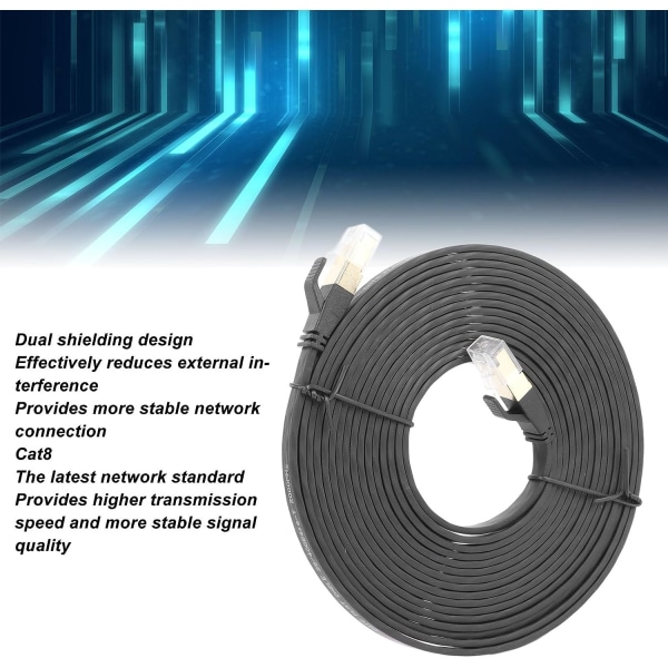Cat 8 Ethernet-kabel Høyhastighetsoverføring dobbel skjermet kategori 8 flat design fullt kompatibel