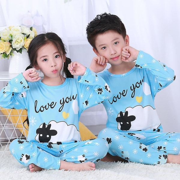 Barnens flicka pojke tecknad pyjamas set lång pyjamas PJs nattkläder nattkläder Little Sheep 3-4 Years