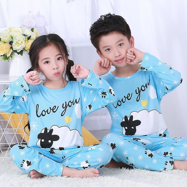 Barnens flicka pojke tecknad pyjamas set lång pyjamas PJs nattkläder nattkläder Little Sheep 5-6 Years