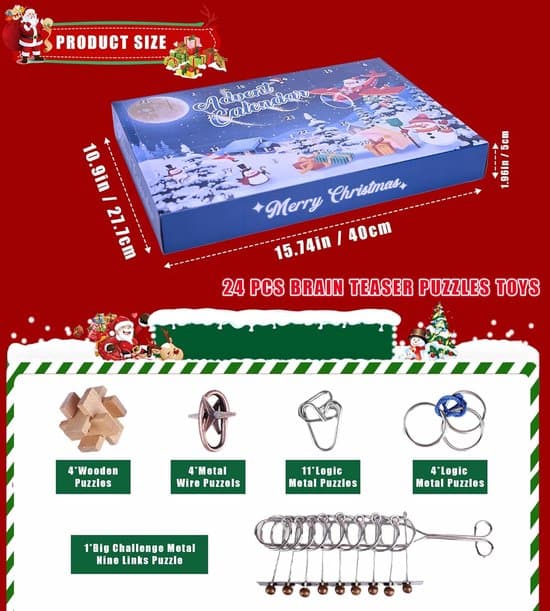 Adventskalender-puslespill 2025 for voksne, kvinner, menn - 24-dagers julekalender for jenter, gutter og tenåringer
