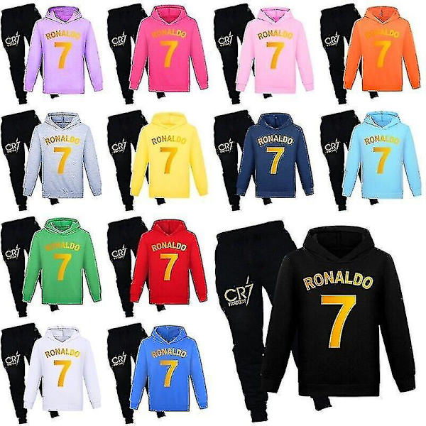 Barn Pojkar Ronaldo 7 Tryckt Avslappnad Hoodie Tracksuit Set Huvtröja Topp Byxor Dräkt 2-14 år 110CM 3-4Y Navy