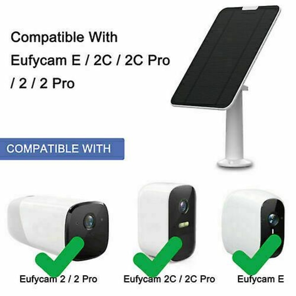 Solcellepanel for Eufycam 2/2c/2c Pro/e/2 Pro 4w monteringsbrakett 13 fot kabel svart