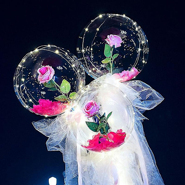 Valoisa Ilmapallo Ruusu Kimppu Led-valo Bobo-pallo Ruusulla 20 Tuuman Hohtava Kupla Ilmapallot Naruvaloilla Bouquet