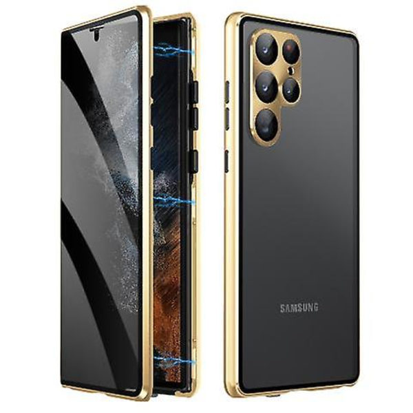 Tietosuojainen magneettinen kotelo Samsung Galaxy S24 Ultra/s24 Plus/24:lle - Anti Peep -kaksinkertainen temperoitu lasi Gold Galaxy S24 Ultra