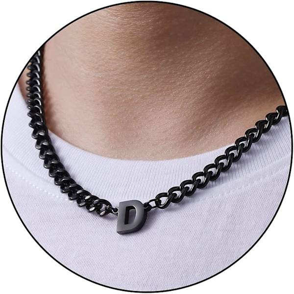 Initial A-z Cuban Link Kæde Halskæde Til Drenge Mænd Kvinder Bogstav Vedhæng Rustfrit Stål 6,5 mm 18+2 Tommer Smykker Gave Black D