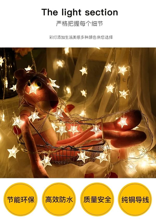 Silikon-fe-lys til julepynt Stjerne Colo Star Color 10 m80lights 3 battery packsUSB
