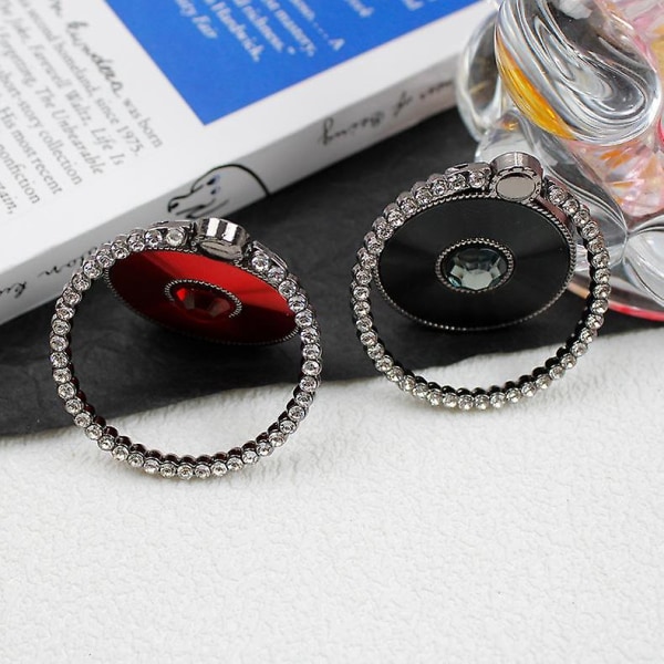 Rhinestone Decor Folding Ring Spænde Telefon Holder Elektropletteret Stilfuld Mobil Støtte Black
