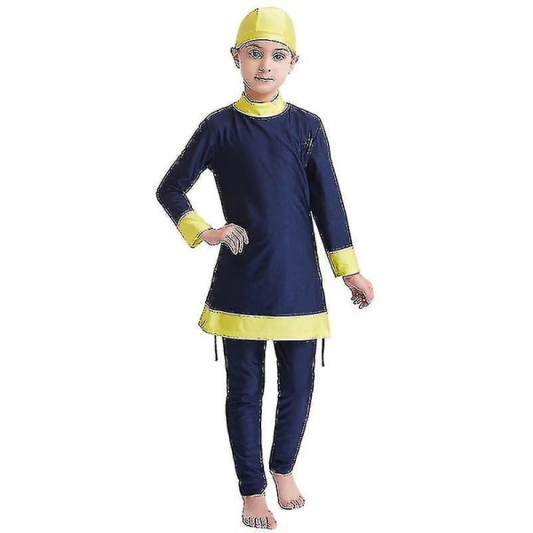 Islamisk baddräkt Barn Flickor Modest Cover Muslimska badkläder Beach Burkini Navy Blue 14-15 Years