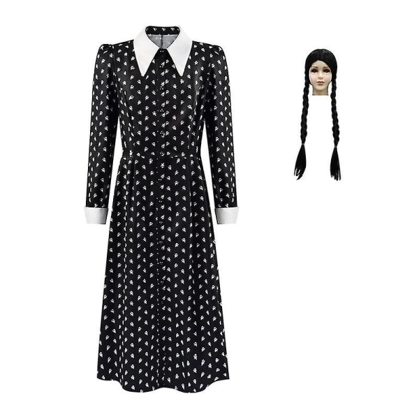 2023 New Cosdaddy Wednesday Addams Family Cosplay kostymekjole Barn Barn Jenter Svart kjole parykk Halloween kostyme T3 160