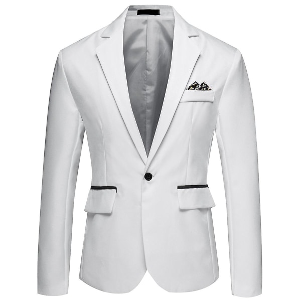Allthemen Herre Business Casual Enknapps Hakk Lapel Ensfarget Blazer Suit Jacket White M