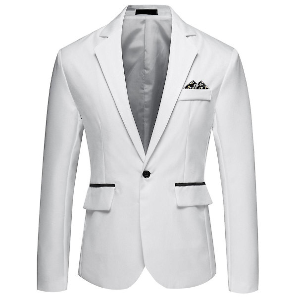 Allthemen Miesten Business Casual Yksipainikkeinen Notched Lapel Yksivärinen Blazer Puku Takki White M