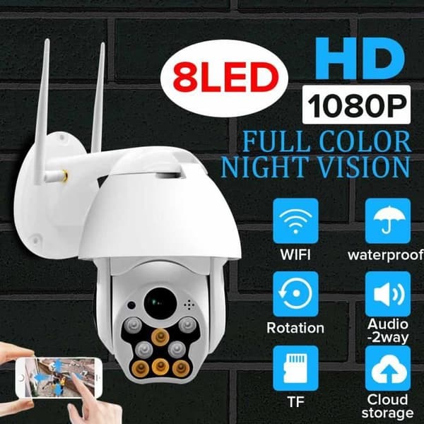 TEMPSA HD1080P WiFi IP-kamera, trådlös 360° övervakningskamera för utomhusbruk, vattentät, intercom, mörkerseende, 8 LED-lampor - LINUX-system