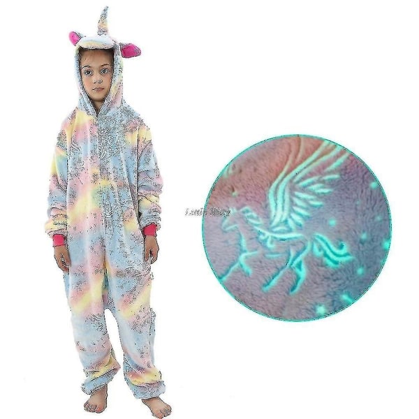 Teini- ja tyttöjen yksisarvisen pyjama 4-6-8-10-12 vuotta Lasten Kigurumi-pyjama Hohtaa pimeässä Yksisarvisen Onesie Kigurumi Lapsille La73 4t height 85-104cm