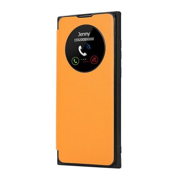 Smart Sleep/Wake-funktion Fönster Premium Läder Flip Case för Samsung Galaxy S24 Ultra/s24 Plus/24 med Kortfack Stativ Yellow S24 Plus
