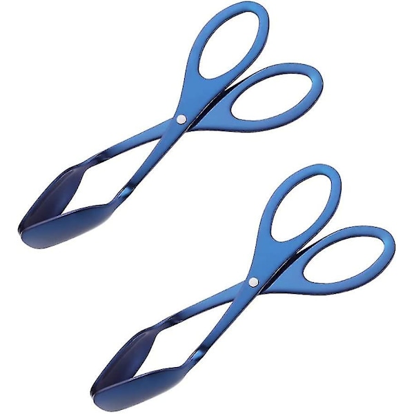 2-pack Matpincett, Baikai Rostfritt Stål Köksax Tång, Serveringsklämma för Matlagning, Grillning, Buffé, Sallad (Blå)
