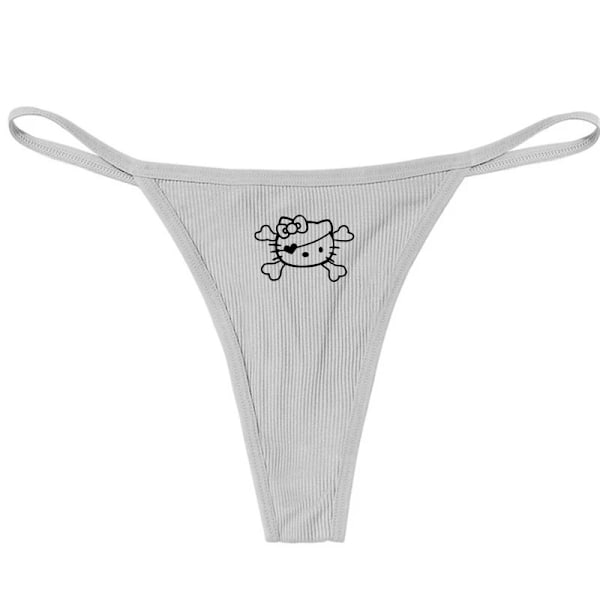 Hellokitty Ren Bomull Tunn Rem Sexig Stringtrosa Låg Midja Sömlös Anime Tecknad Kuromi Underkläder för Kvinnor Enkla Ribbade T-trosor GRÅ 3 GREY 3 S