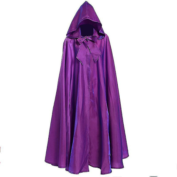 2022 Halloween-juhlan Cosplay-asu Naisille ja Miehille Aikuisten Pitkä Sankarin Noitauuden Kaapu Huppu Viitta Satiini Punainen Keskiaikainen purple 150cm