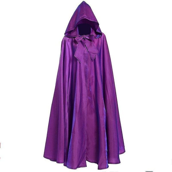 2022 Halloweenfest Cosplay Kvinna Män Vuxen Lång Hjälte Häxkonstrock Huva Kappa Satinröd Medeltida purple 150cm
