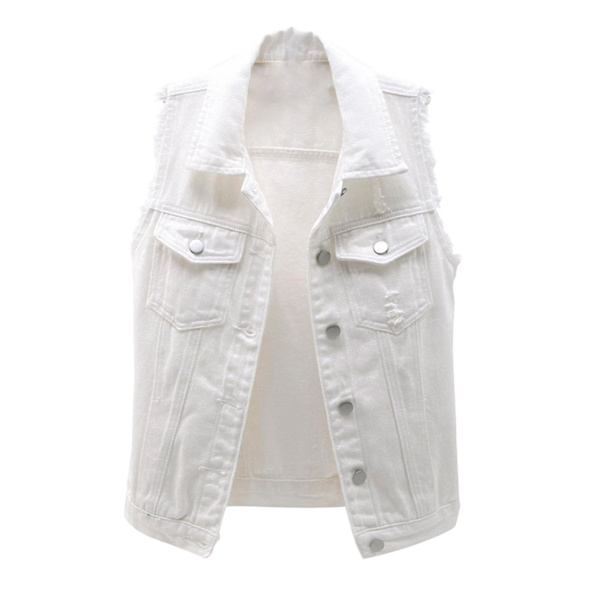 Damjacka i denim, enfärgad, ärmlös, vår & höst White l