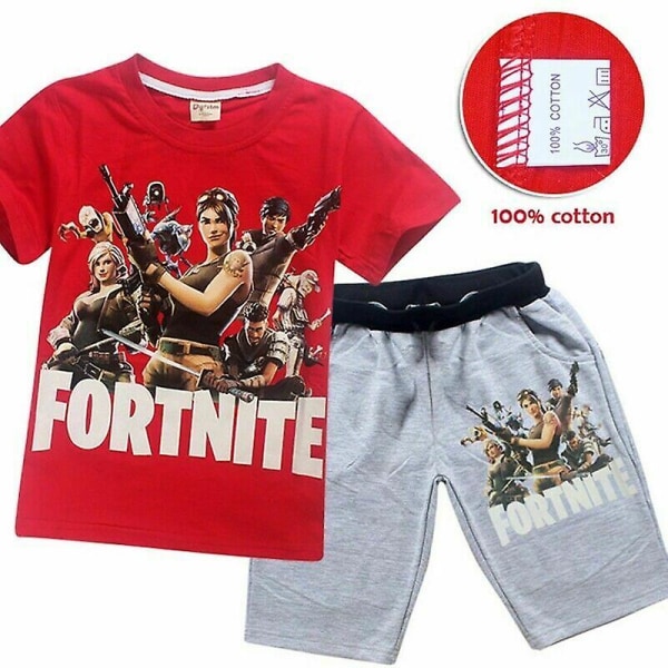 Gutter Barn Fortnite Gamer kortermet pyjamas Pjs T-skjorte shortssett Red 9-10 Years