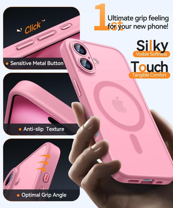 Magnetic Case for iPhone 16 Pro Max with Full Camera Protection [MagSafe Compatible] [Transparent Matte] Protective Phone Case, Hot Pink Cl Clear iPhone 14 Pro Max