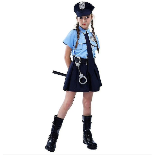 Børn Piger Politi Uniform Cosplay Kostume Halloween Fancy Dress i ét stykke 5-6 Years