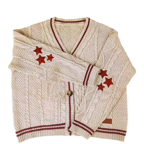 Håndlavet Rød Stjerne Folklore Cardigan Stjerne Broderet Merch Oversized C M