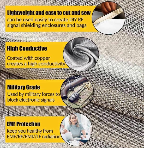 Faraday Fabric Military Grade EMF Fabric EMF Protective Conductive Fabric, silver 4x1.1m