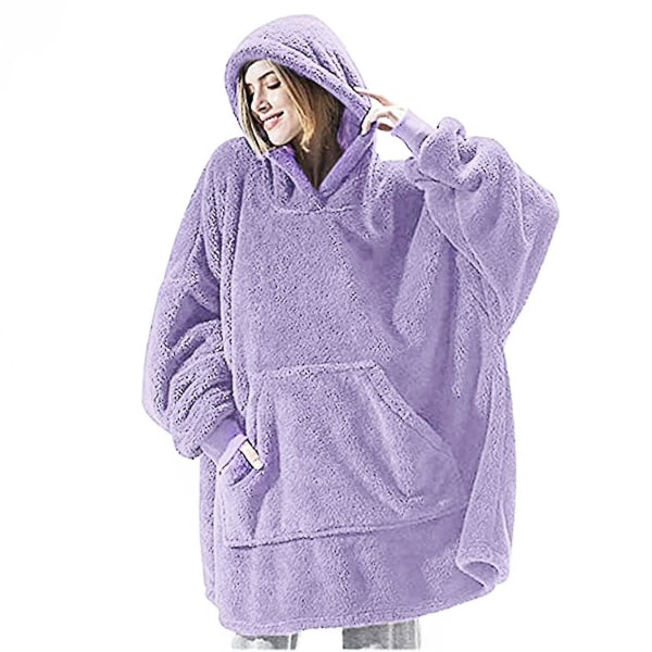 Tröja med huva i överdimensionerad storlek Dubbelsidig fleece Bärbar filt Par Män Kvinnor Hem Purple