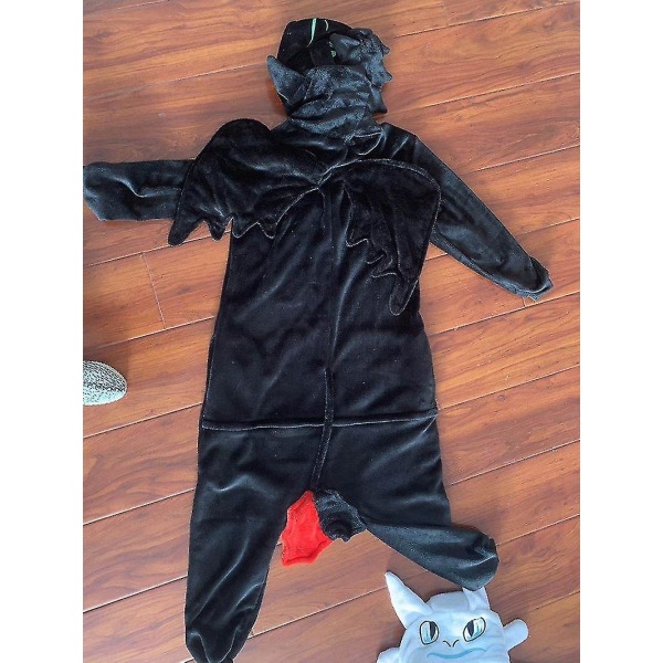 Ny Sådan træner du tandløs drage Onesies Flanell Pyjamas Voksen Børn Halloween Party Cosplay Kostume Jumpsuit E46762ac_vv Black 115 (120-130cm)