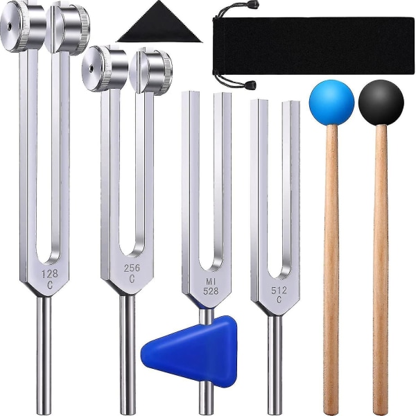 4 Pack Tuning Fork Set(128 Hz,256 Hz,512 Hz,528 Hz)with Tuning Fork Hammer For Sound Sound Vibratio -ys