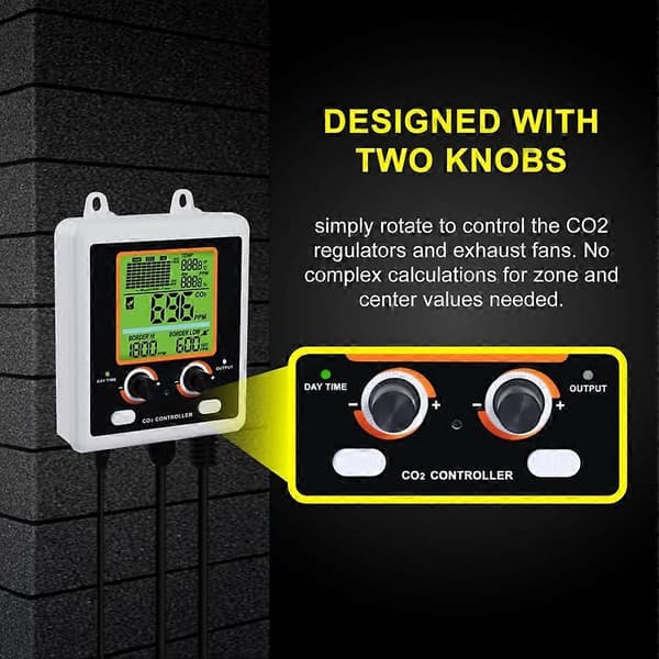 AQM-419 CO2-controller, dobbelt knapjustering, dobbeltkanaler, dobbelt kontrolstik til planter WhiteBlack