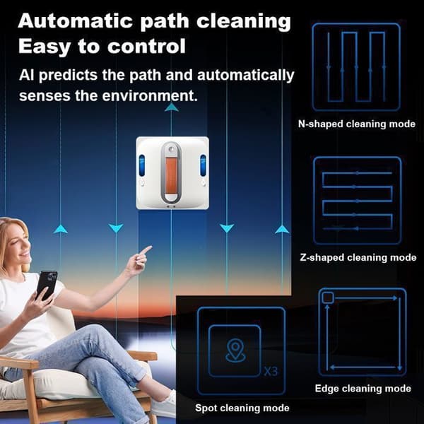 Robotvindusvasker - LIECTROUX - S11 - 4-veis spraying - Glassdeteksjon - Bluetooth-kontroll
