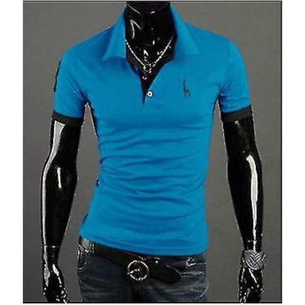 Sommarkläder 2023 Casual Sport Herr Polo T-shirts Med Logotyp Broderi Sittande Golf Herr Polotröjor Light Blue S
