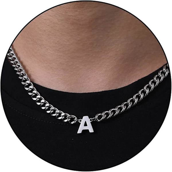 Initial A-z Cuban Link Kæde Halskæde Til Drenge Mænd Kvinder Bogstav Vedhæng Rustfrit Stål 6,5 mm 18+2 Tommer Smykker Gave Silver A